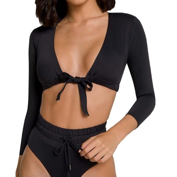 Good American Sexy Boost 3/4 Sleeve Tie Front Bikini Top Black Size 2XL - Picture 2 of 6